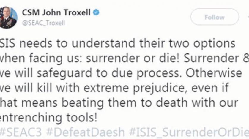 Dunford’un Başdanışmanı Troxell: DEAŞ teslim olmak ya da ölmek arasından birini seçmeli!