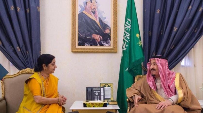 Kral Selman, Hindistan Dışişleri Bakanı Swaraj’ı kabul etti
